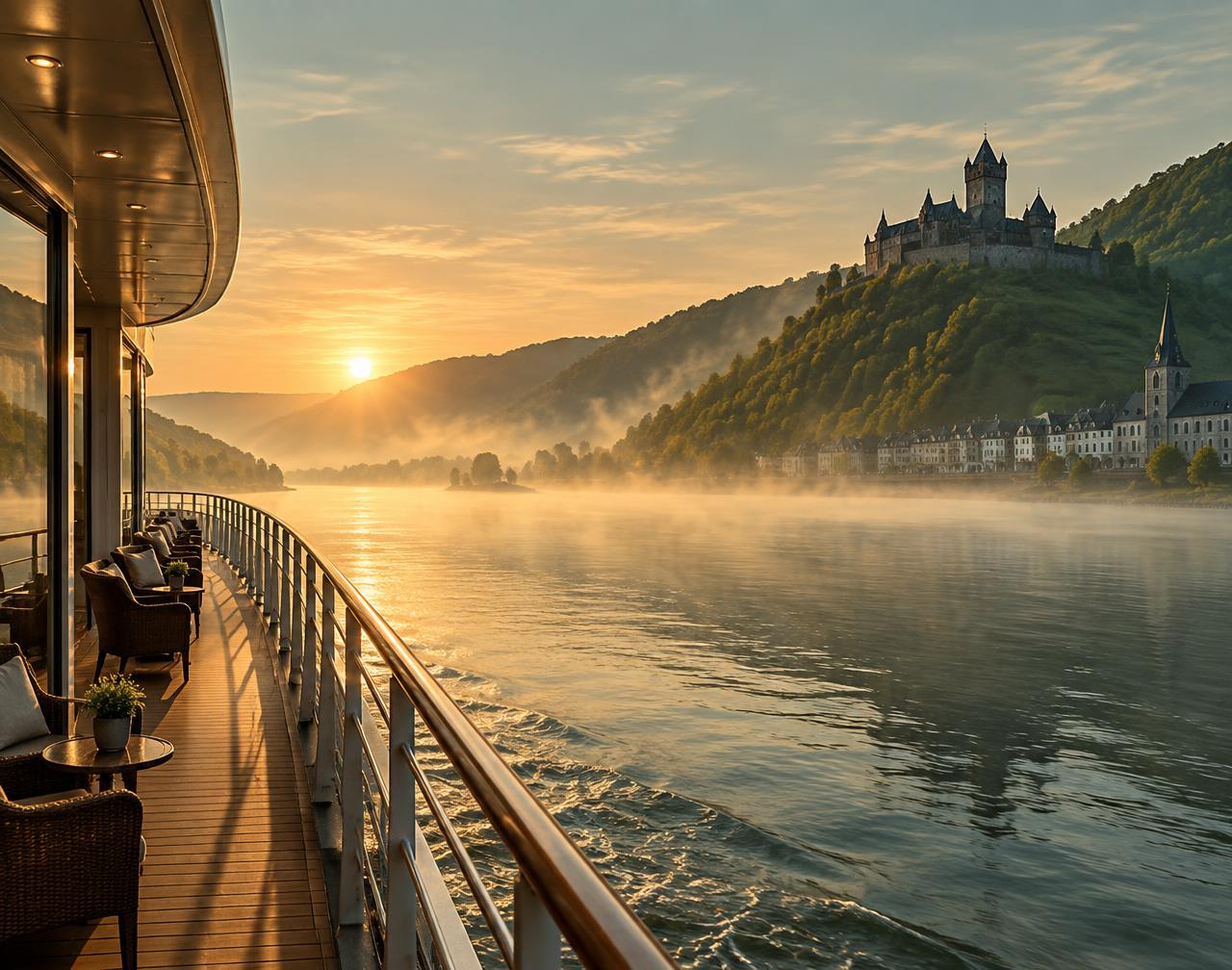 Dawn on the Danube from a cruise deck